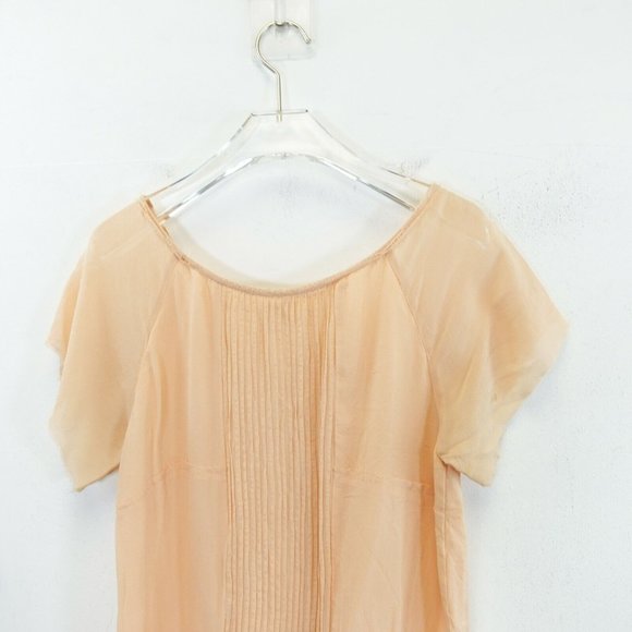 SWILDENS Dress Peach Orange Shift Mini 1 XS Ruffle Pleated‎ Sheer Raglan Solid - Picture 3 of 10